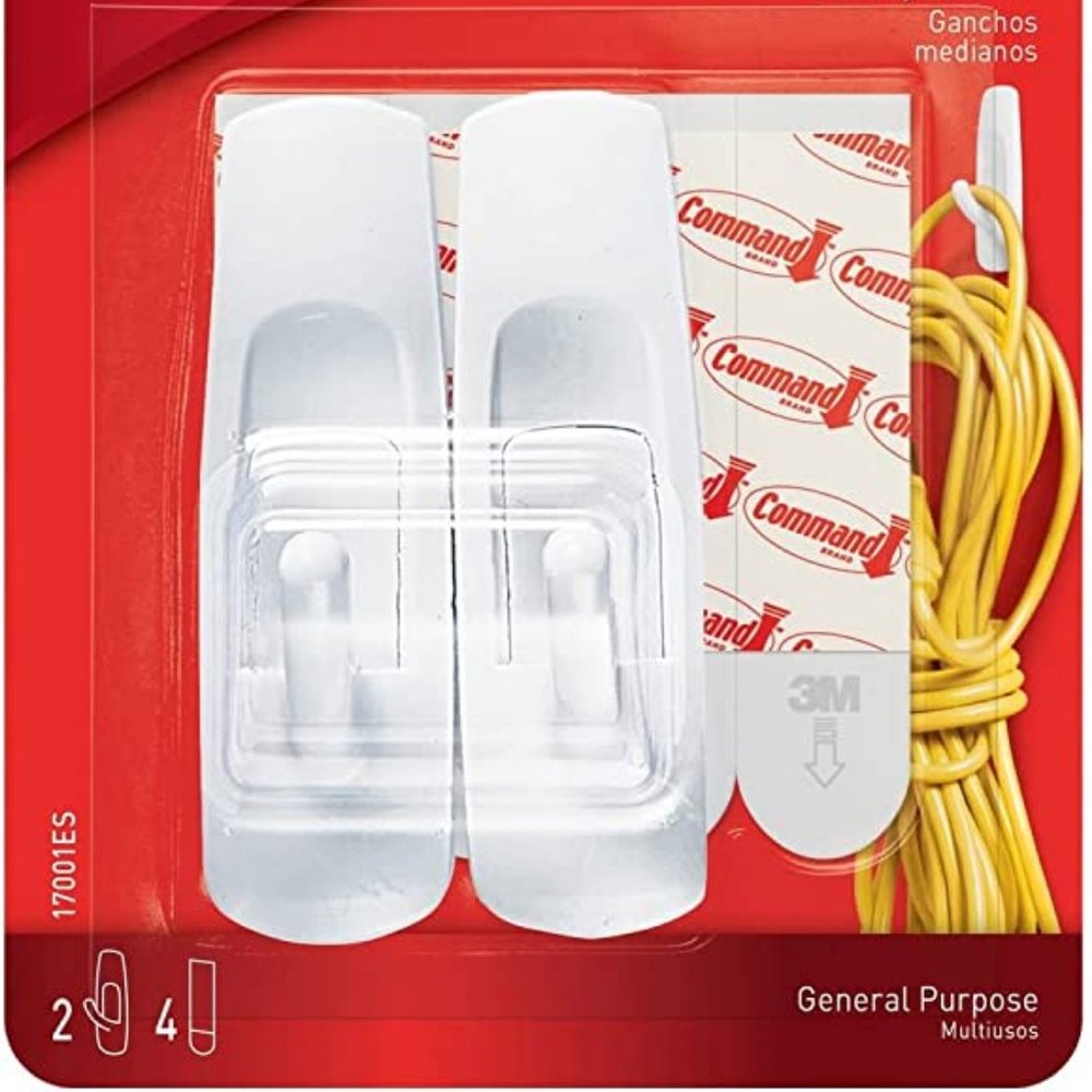 Command General Purpose Hooks Medium 3 lb Cap White 2 Hooks and 4 Strips/Pack - Picture 6 of 7